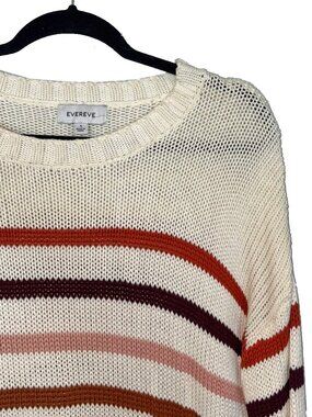 Evereve 100% Cotton Ivory Multi Stripe Crewneck Sweater - Size S